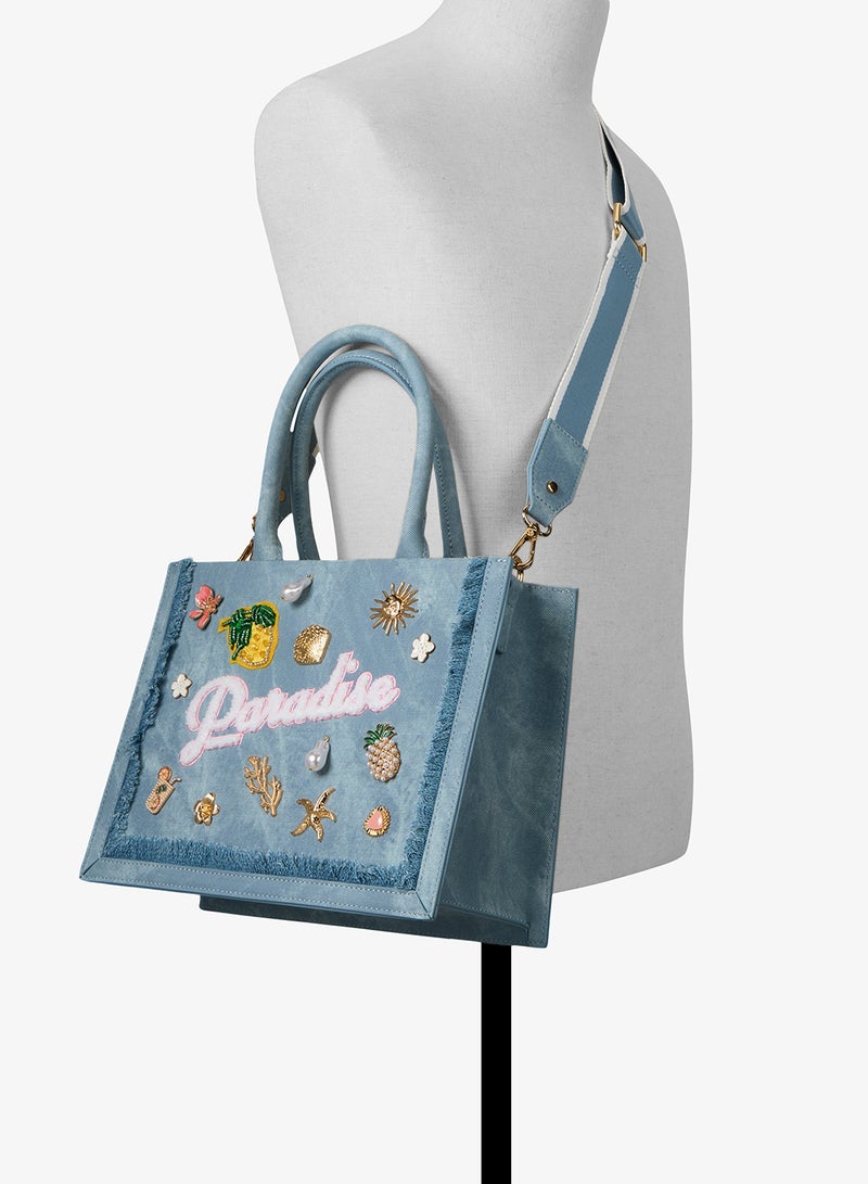 ALDO Paradise Embellished Denim Satchel Bag - Image 2
